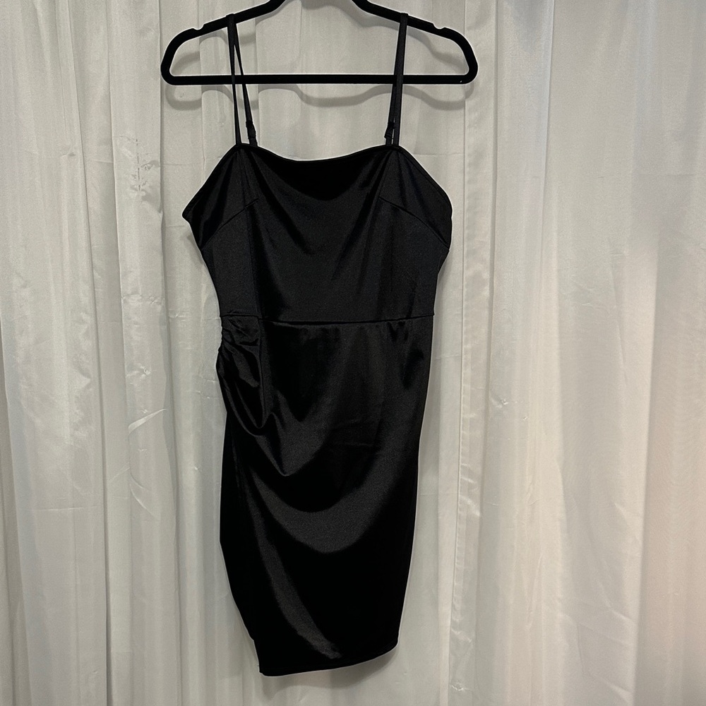 Rue21 Black Satin Mini Dress with Spaghetti Straps